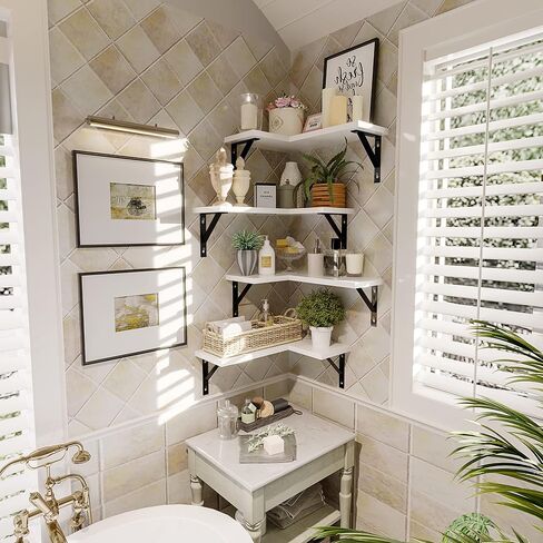 Corner Shelf Wall Mounted, Set of 4, Floating Shelves, Wall Shelf, Corner Hanging Shelves for Living Room, Kitchen and Bedroom (Brown, 16.3 Inches) in Saudi Arabia