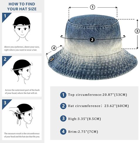 DOCILA Denim Bucket Hats for Women Men Casual Jean Fisherman Cap Packable Outdoor Sun Hats in Kuwait