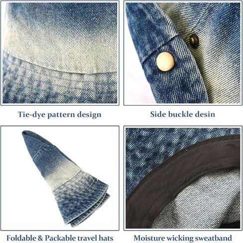DOCILA Denim Bucket Hats for Women Men Casual Jean Fisherman Cap Packable Outdoor Sun Hats in Kuwait