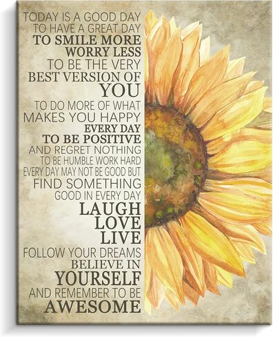 Kas Home Sunflower Wall Decor Inspirational Quotes Canvas Wall Art Rustic Farmhouse Sunflower Artwork for Bathroom Bedroom Office Kitchen Framed Ready To Hang (12 X 15 inch, Yellow - Flower) in Kuwait