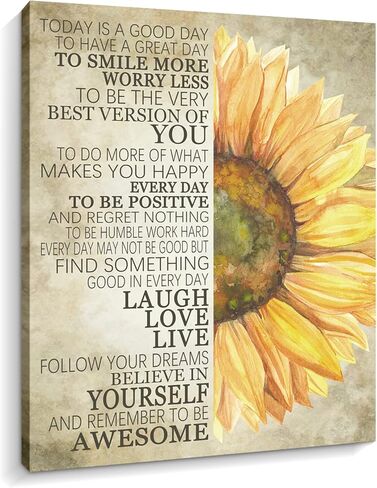 Kas Home Sunflower Wall Decor Inspirational Quotes Canvas Wall Art Rustic Farmhouse Sunflower Artwork for Bathroom Bedroom Office Kitchen Framed Ready To Hang (12 X 15 inch, Yellow - Flower) in Kuwait