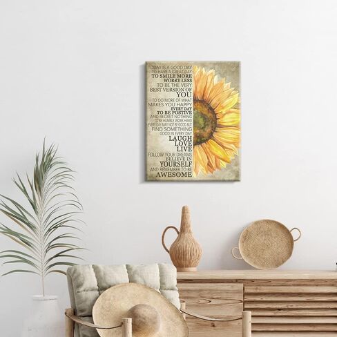 Kas Home Sunflower Wall Decor Inspirational Quotes Canvas Wall Art Rustic Farmhouse Sunflower Artwork for Bathroom Bedroom Office Kitchen Framed Ready To Hang (12 X 15 inch, Yellow - Flower) in Kuwait