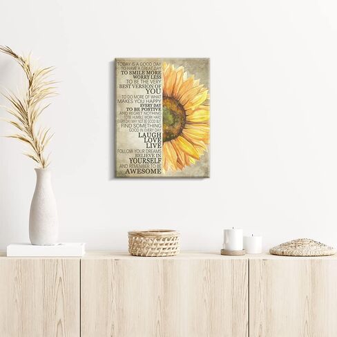 Kas Home Sunflower Wall Decor Inspirational Quotes Canvas Wall Art Rustic Farmhouse Sunflower Artwork for Bathroom Bedroom Office Kitchen Framed Ready To Hang (12 X 15 inch, Yellow - Flower) in Kuwait
