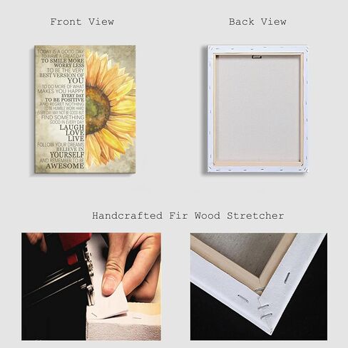 Kas Home Sunflower Wall Decor Inspirational Quotes Canvas Wall Art Rustic Farmhouse Sunflower Artwork for Bathroom Bedroom Office Kitchen Framed Ready To Hang (12 X 15 inch, Yellow - Flower) in Kuwait