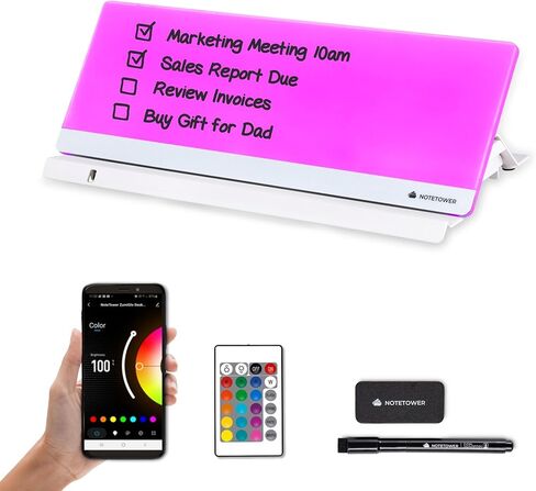 Note Tower LED Desktop Whiteboard – Ambience Color Changing Dry Erase White Board for to-Do Lists & Note-Taking - Remote & App Controlled for Office, Home and School (Electric) - White in Saudi Arabia