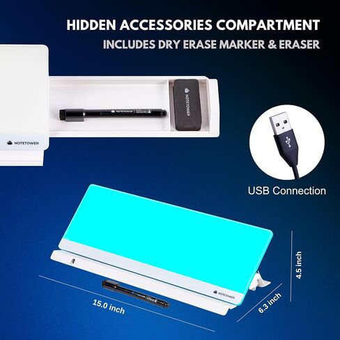 Note Tower LED Desktop Whiteboard – Ambience Color Changing Dry Erase White Board for to-Do Lists & Note-Taking - Remote & App Controlled for Office, Home and School (Electric) - White in Saudi Arabia