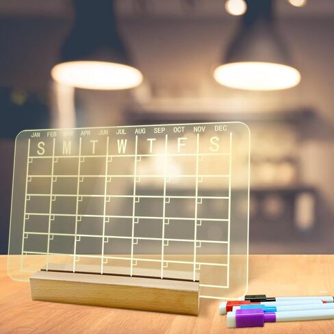 لوح مسح جاف من الأكريليك مع حامل مضيء للمكتب مقاس 13 × 9 بوصة، لوح مسح جاف LED بمذكرة واضحة أسبوعية وشهرية يتضمن علامات مسح جاف in Kuwait