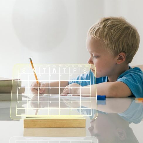 لوح مسح جاف من الأكريليك مع حامل مضيء للمكتب مقاس 13 × 9 بوصة، لوح مسح جاف LED بمذكرة واضحة أسبوعية وشهرية يتضمن علامات مسح جاف in Kuwait