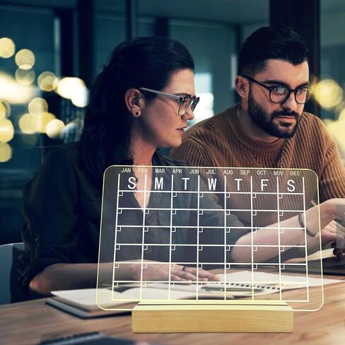 لوح مسح جاف من الأكريليك مع حامل مضيء للمكتب مقاس 13 × 9 بوصة، لوح مسح جاف LED بمذكرة واضحة أسبوعية وشهرية يتضمن علامات مسح جاف in Kuwait