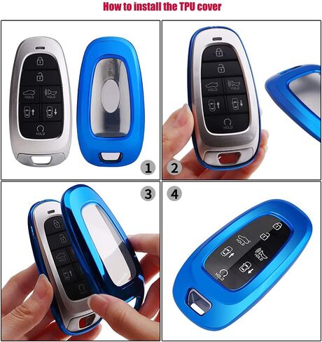 غطاء حافظة مفتاح فوب من مادة TPU مناسب لـ 2020 2021 Hyundai Sonata Santa fe 2022 Tucson Keyless Entry Smart Key Fob (أزرق) in Saudi Arabia