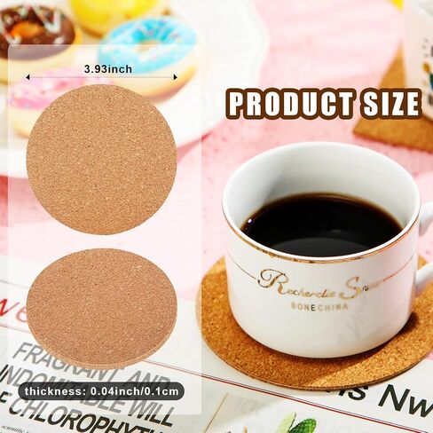 Pangda 100 Pieces Self-Adhesive DIY Coaster Square Cork and Round Cork Backing Sheets, Mini Wall Cork Tiles for Coasters and DIY Sticky Crafts, 4 x 4 Inch in Saudi Arabia