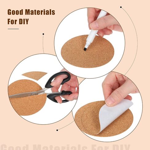 Pangda 100 Pieces Self-Adhesive DIY Coaster Square Cork and Round Cork Backing Sheets, Mini Wall Cork Tiles for Coasters and DIY Sticky Crafts, 4 x 4 Inch in Saudi Arabia