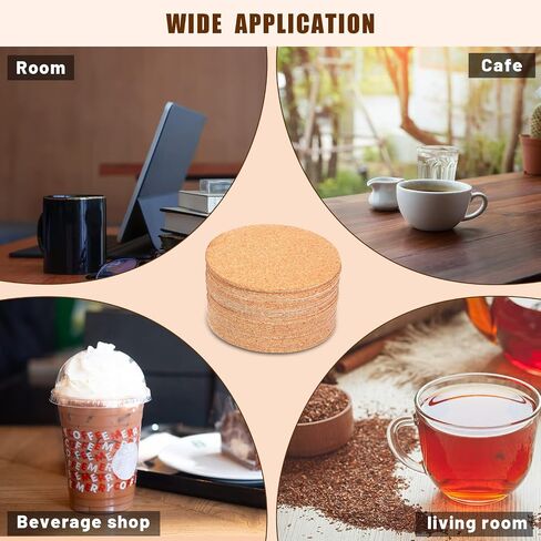 Pangda 100 Pieces Self-Adhesive DIY Coaster Square Cork and Round Cork Backing Sheets, Mini Wall Cork Tiles for Coasters and DIY Sticky Crafts, 4 x 4 Inch in Saudi Arabia