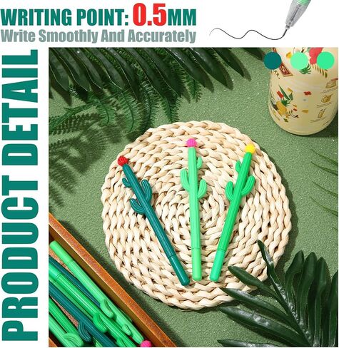 36 Pack Cactus Shaped Roller Pens Novelty Cactus Plant Gel Ink Pens Cactus Shaped Ballpoint Black Cactus Gel Ink Rollerball Pen with Flower for Summer School Home Office Supplies Gift, 3 Colors in Saudi Arabia
