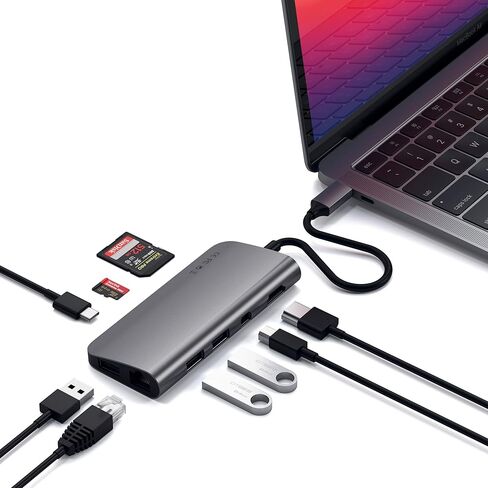 Satechi Type-C Multimedia Adapter with 4K HDMI, Mini DP, USB-C PD, Gigabit Ethernet, USB 3.0, Micro/SD Card Slots - for M2/ M1 MacBook Pro, M2/ M1 MacBook Air (Space Gray) in Saudi Arabia