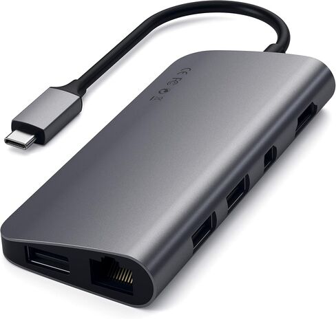 Satechi Type-C Multimedia Adapter with 4K HDMI, Mini DP, USB-C PD, Gigabit Ethernet, USB 3.0, Micro/SD Card Slots - for M2/ M1 MacBook Pro, M2/ M1 MacBook Air (Space Gray) in Saudi Arabia