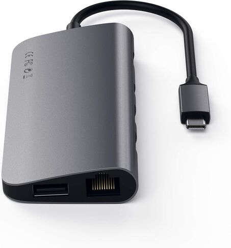 Satechi Type-C Multimedia Adapter with 4K HDMI, Mini DP, USB-C PD, Gigabit Ethernet, USB 3.0, Micro/SD Card Slots - for M2/ M1 MacBook Pro, M2/ M1 MacBook Air (Space Gray) in Saudi Arabia
