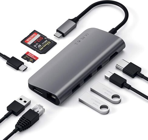 Satechi Type-C Multimedia Adapter with 4K HDMI, Mini DP, USB-C PD, Gigabit Ethernet, USB 3.0, Micro/SD Card Slots - for M2/ M1 MacBook Pro, M2/ M1 MacBook Air (Space Gray) in Saudi Arabia