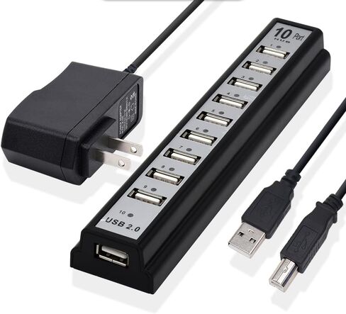 Powered USB Hub 2.0, 10-Port USB Hub USB Extender Splitter (Support Smart Charging + Faster Data Transfer) with Individual LED Indicator Light for MacBook, PC, Laptop in Saudi Arabia
