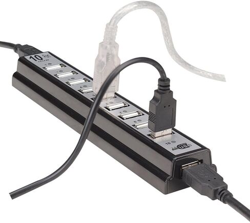 Powered USB Hub 2.0, 10-Port USB Hub USB Extender Splitter (Support Smart Charging + Faster Data Transfer) with Individual LED Indicator Light for MacBook, PC, Laptop in Saudi Arabia