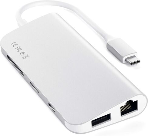 محول الوسائط المتعددة Satechi من النوع C مع 4K HDMI، Mini DP، USB-C PD، Gigabit Ethernet، USB 3.0، فتحات بطاقة Micro/SD - لجهاز M2/ M1 MacBook Pro، M2/ M1 MacBook Air (رمادي فضائي) in Kuwait