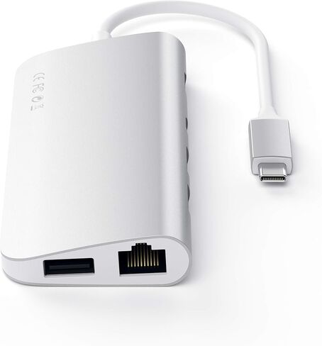 محول الوسائط المتعددة Satechi من النوع C مع 4K HDMI، Mini DP، USB-C PD، Gigabit Ethernet، USB 3.0، فتحات بطاقة Micro/SD - لجهاز M2/ M1 MacBook Pro، M2/ M1 MacBook Air (رمادي فضائي) in Kuwait