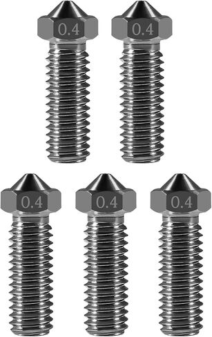 5Pcs Nozzles 0.4mm Hardened Steel Extruder Print Head M6 Lengthen Extruder Thread Volcano Nozzles for 1.75mm Filament E3D V5-V6 3D Printer in Kuwait