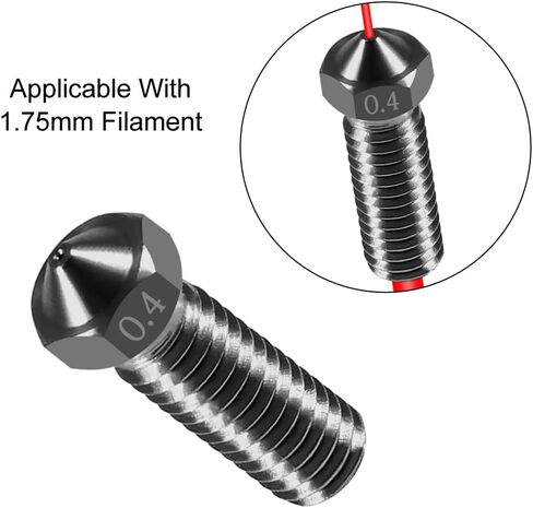 5Pcs Nozzles 0.4mm Hardened Steel Extruder Print Head M6 Lengthen Extruder Thread Volcano Nozzles for 1.75mm Filament E3D V5-V6 3D Printer in Kuwait