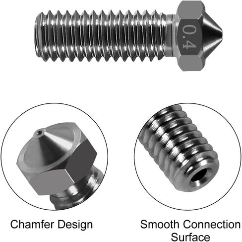 5Pcs Nozzles 0.4mm Hardened Steel Extruder Print Head M6 Lengthen Extruder Thread Volcano Nozzles for 1.75mm Filament E3D V5-V6 3D Printer in Kuwait