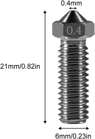 5Pcs Nozzles 0.4mm Hardened Steel Extruder Print Head M6 Lengthen Extruder Thread Volcano Nozzles for 1.75mm Filament E3D V5-V6 3D Printer in Kuwait