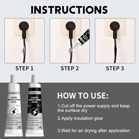 شريط كهربائي سائل 3.5 أونصة طقم أبيض وأسود معطف مطاطي عازل سائل، طلاء مطاطي، مانع تسرب عازل للأسلاك والكابلات، الاستخدام البحري والمنزلي in Kuwait