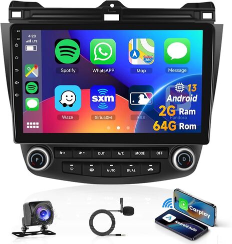 2G+64G for Honda Accord 7th 2003-2007 Android 13 Car Stereo with Wireless Carplay Android Auto, 10.1 Inch Touch Screen Car Radio Support GPS/WiFi/Bluetooth/FM/Voice Control/SWC/Backup Camera in Saudi Arabia