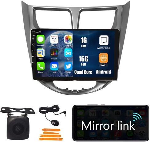 WOSTARS Car Android Navigation Stereo GPS Radio Reverse Camera Display 9 "IPS Touchscreen Headunit Tablet Pad Media Player for Hyundai Verna Accent Solaris 10-16، إذا كان ذلك ممكنًا، رباعي النواة 1G+16G فضي in Kuwait