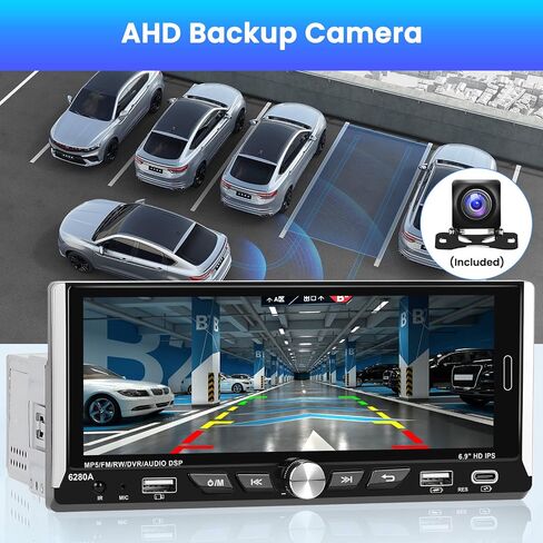Hikity 2+64GB Single Din Android 13 Car Stereo Wireless Apple Carplay Android Auto, 6.9 Inch Single Din Touch Screen Car Radio GPS Navigation, WiFi, Siri, FM, BT, SWC, USB/Type-C, AHD Backup Cam in Saudi Arabia