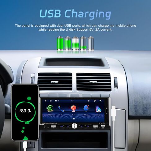 ستيريو سيارة Apple Carplay لاسلكي 2+64 جيجا بايت بنظام Android Single Din، شاشة لمس 6.9 بوصة، راديو سيارة بلوتوث، واي فاي، ملاحة GPS، وصلة مرآة، USB/Type-C، كاميرا احتياطية in Kuwait
