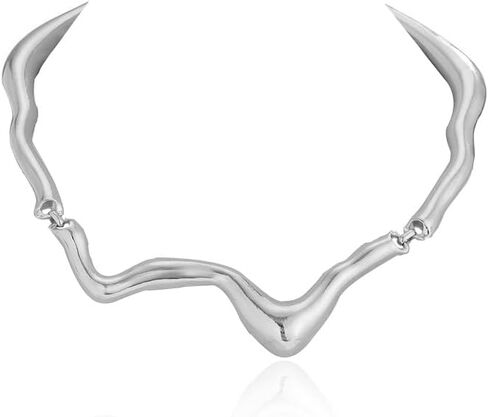 Punk Irregular Liquid Metal Clavicle Necklace for Women.Chunky Geometric Metallic Choker Necklace Grunge Jewelry in Saudi Arabia
