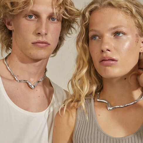 Punk Irregular Liquid Metal Clavicle Necklace for Women.Chunky Geometric Metallic Choker Necklace Grunge Jewelry in Saudi Arabia