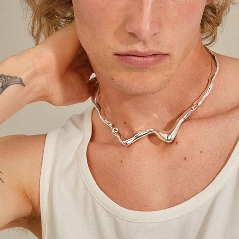 Punk Irregular Liquid Metal Clavicle Necklace for Women.Chunky Geometric Metallic Choker Necklace Grunge Jewelry in Saudi Arabia