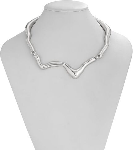 Punk Irregular Liquid Metal Clavicle Necklace for Women.Chunky Geometric Metallic Choker Necklace Grunge Jewelry in Saudi Arabia