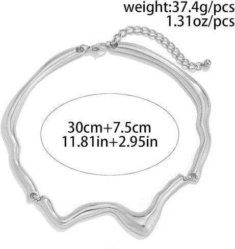 Punk Irregular Liquid Metal Clavicle Necklace for Women.Chunky Geometric Metallic Choker Necklace Grunge Jewelry in Saudi Arabia