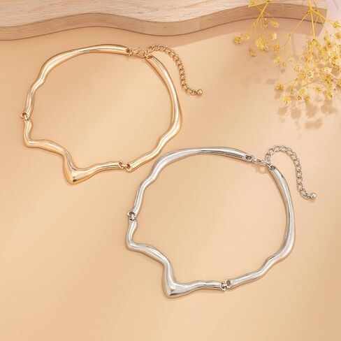 Punk Irregular Liquid Metal Clavicle Necklace for Women.Chunky Geometric Metallic Choker Necklace Grunge Jewelry in Saudi Arabia