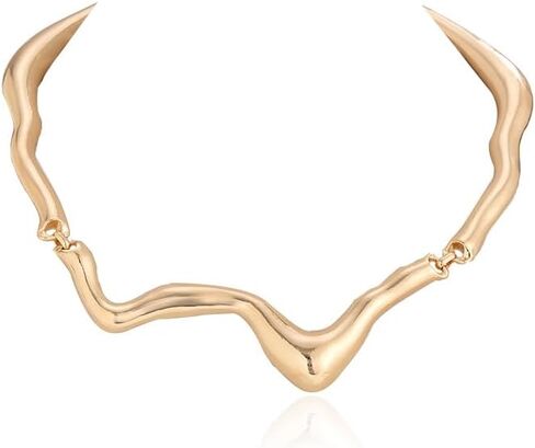 Punk Irregular Liquid Metal Clavicle Necklace for Women.Chunky Geometric Metallic Choker Necklace Grunge Jewelry in Saudi Arabia