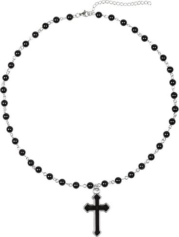 Sacina Goth Y2k Bead Cross Choker Necklace, Bead Rosary Necklace, Goth Choker Necklace, Halloween Christmas New Year Jewelry Gift For Women in Saudi Arabia