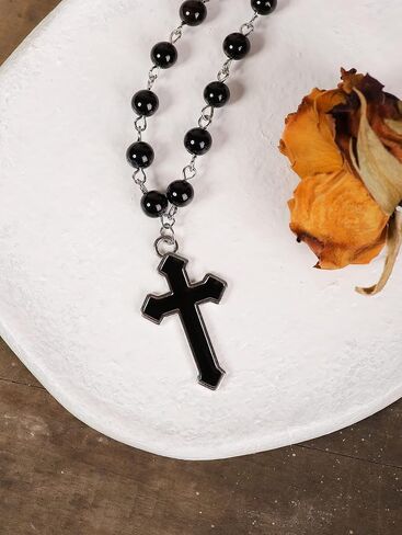 Sacina Goth Y2k Bead Cross Choker Necklace, Bead Rosary Necklace, Goth Choker Necklace, Halloween Christmas New Year Jewelry Gift For Women in Saudi Arabia