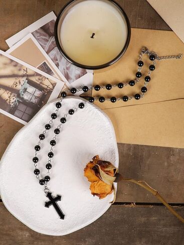 Sacina Goth Y2k Bead Cross Choker Necklace, Bead Rosary Necklace, Goth Choker Necklace, Halloween Christmas New Year Jewelry Gift For Women in Saudi Arabia