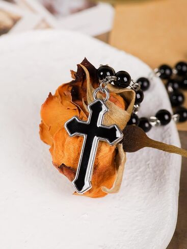 Sacina Goth Y2k Bead Cross Choker Necklace, Bead Rosary Necklace, Goth Choker Necklace, Halloween Christmas New Year Jewelry Gift For Women in Saudi Arabia