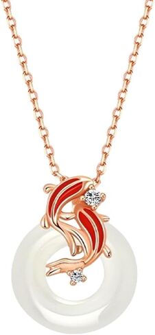 Gold Koi Fish Necklace Jade Nceklace for Women,Lucky Goldfish Jade Pendant Choker Chain Necklace for Teen Girls,Koi Jade Crystal Good Luck Necklace in Saudi Arabia