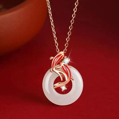 Gold Koi Fish Necklace Jade Nceklace for Women,Lucky Goldfish Jade Pendant Choker Chain Necklace for Teen Girls,Koi Jade Crystal Good Luck Necklace in Saudi Arabia