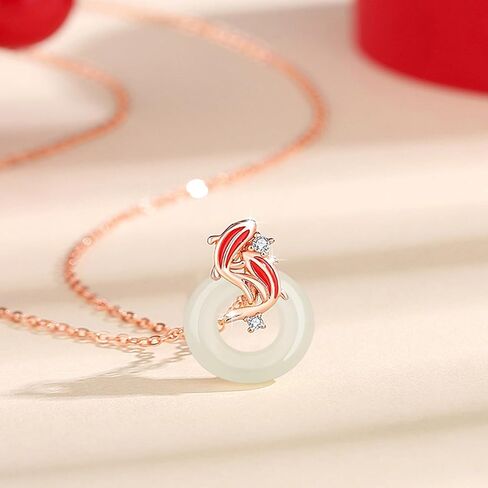 Gold Koi Fish Necklace Jade Nceklace for Women,Lucky Goldfish Jade Pendant Choker Chain Necklace for Teen Girls,Koi Jade Crystal Good Luck Necklace in Saudi Arabia