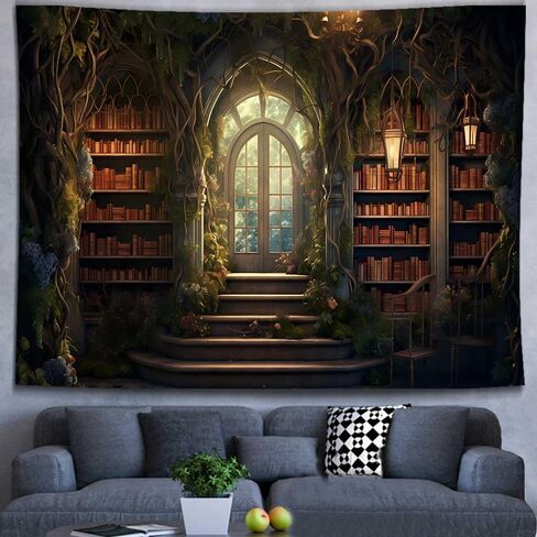 Ine Ive Vintage Library Palace Tapestry Wall Hanging 80x60 Inches Medieval Door Bookshelf Study Room Wall Tapestry for Bedroom Living Room Dorm Home Decor GTMRIE0012 in Saudi Arabia